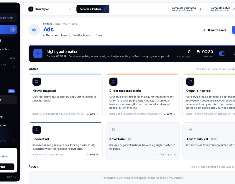 Go Midnight AI ad creative tool with nightly automation