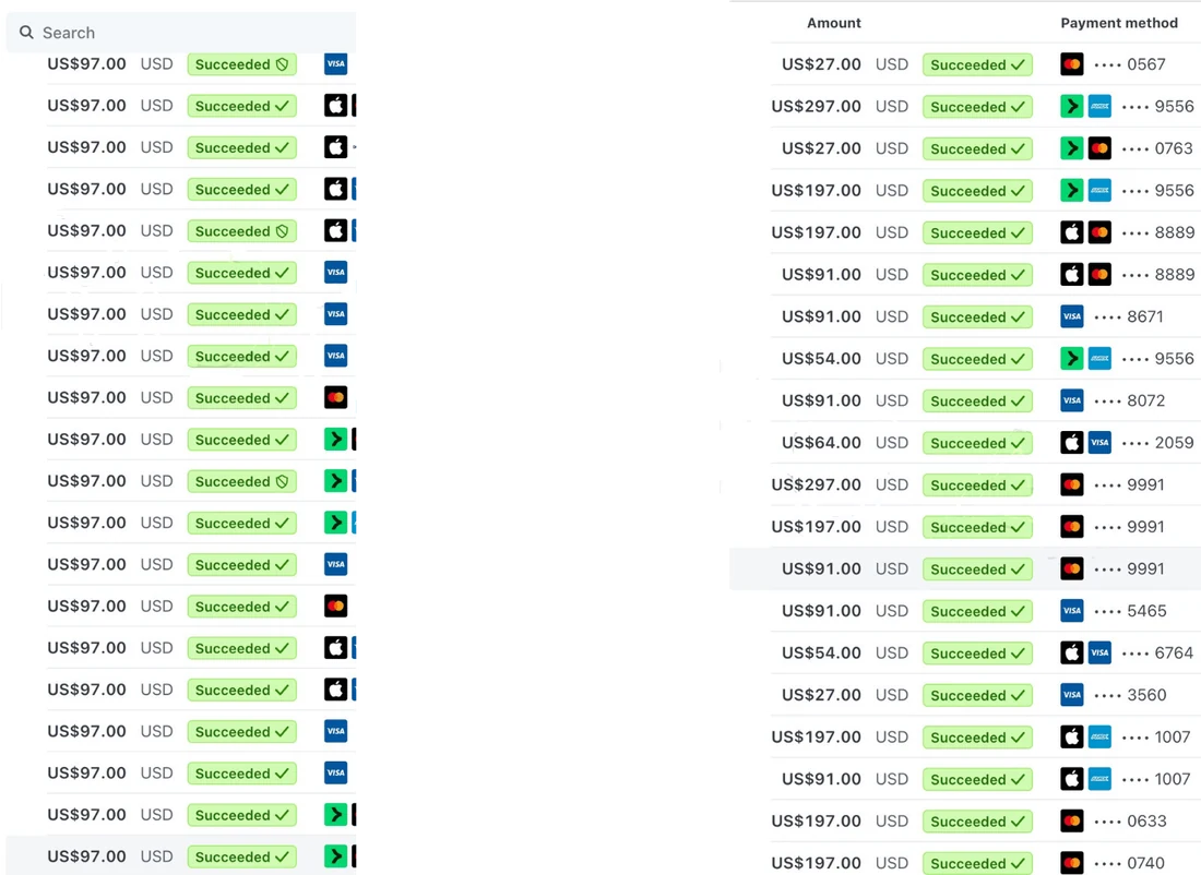 My Stripe payments list