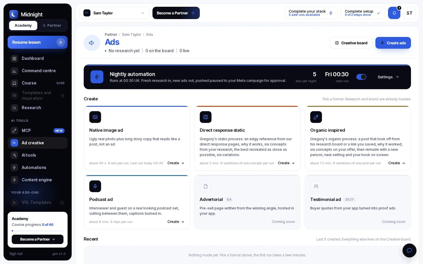 Go Midnight AI ad creative tool
