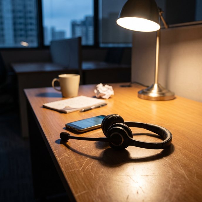 A sales headset left on a desk