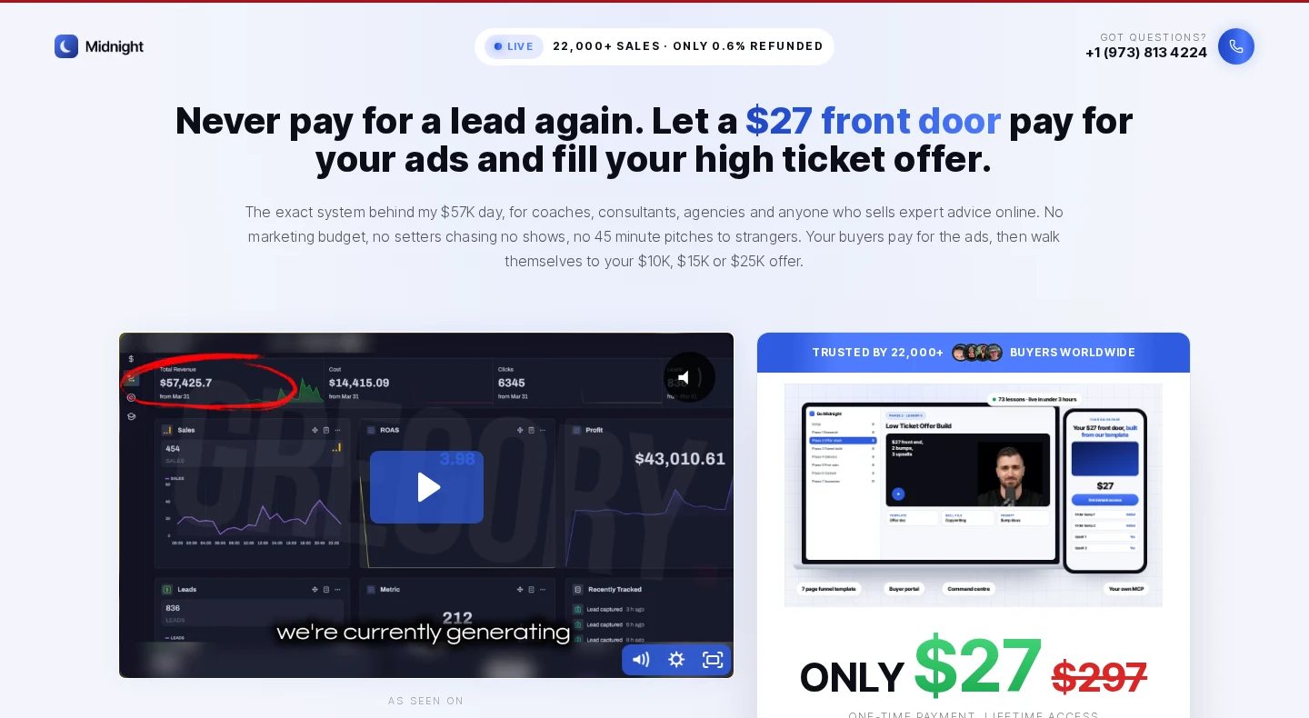 Go Midnight $27 front door funnel templates