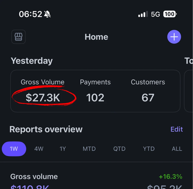 Greg's Stripe app showing a day of sales