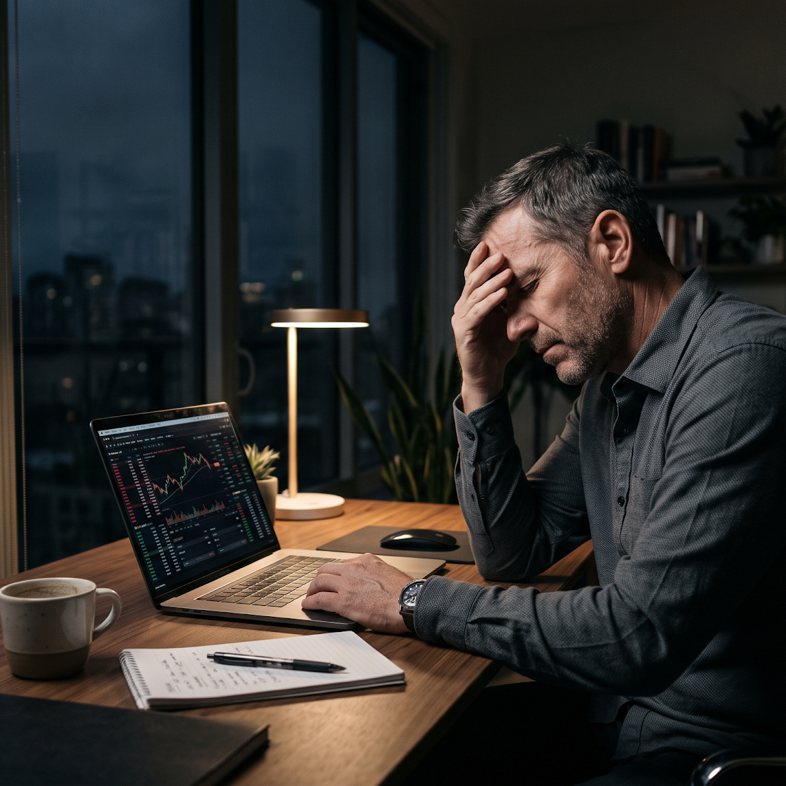 Stressed business owner at his desk at night